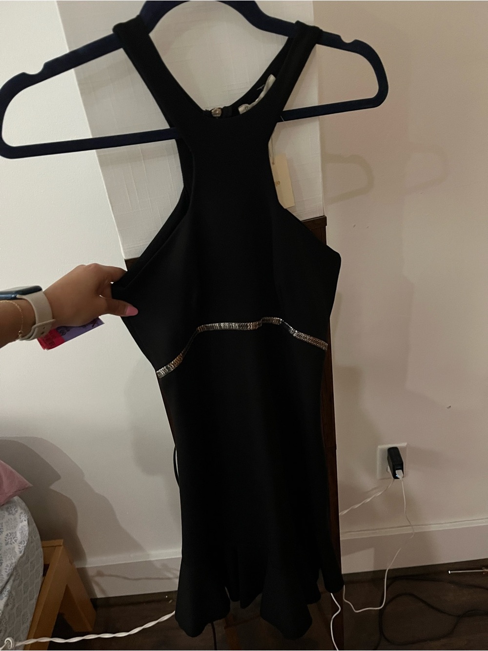 Maje Black Sleeveless Racerback Dress with Sequin Waist